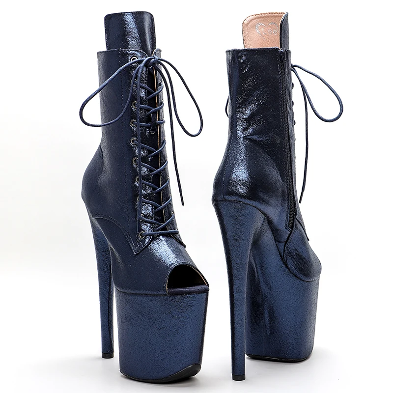 Leecabe Dark Blue upper 20CM Pole Dance shoes high heel exotic platform boots