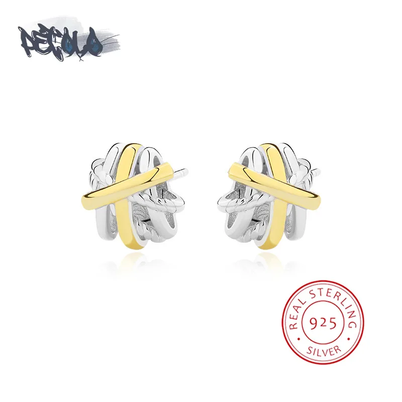 

Женские серьги из серебра S925 пробы, модные двухцветные серьги неправильной формы, креативные серьги в виде линии, ювелирные изделия в стиле панк, серьги