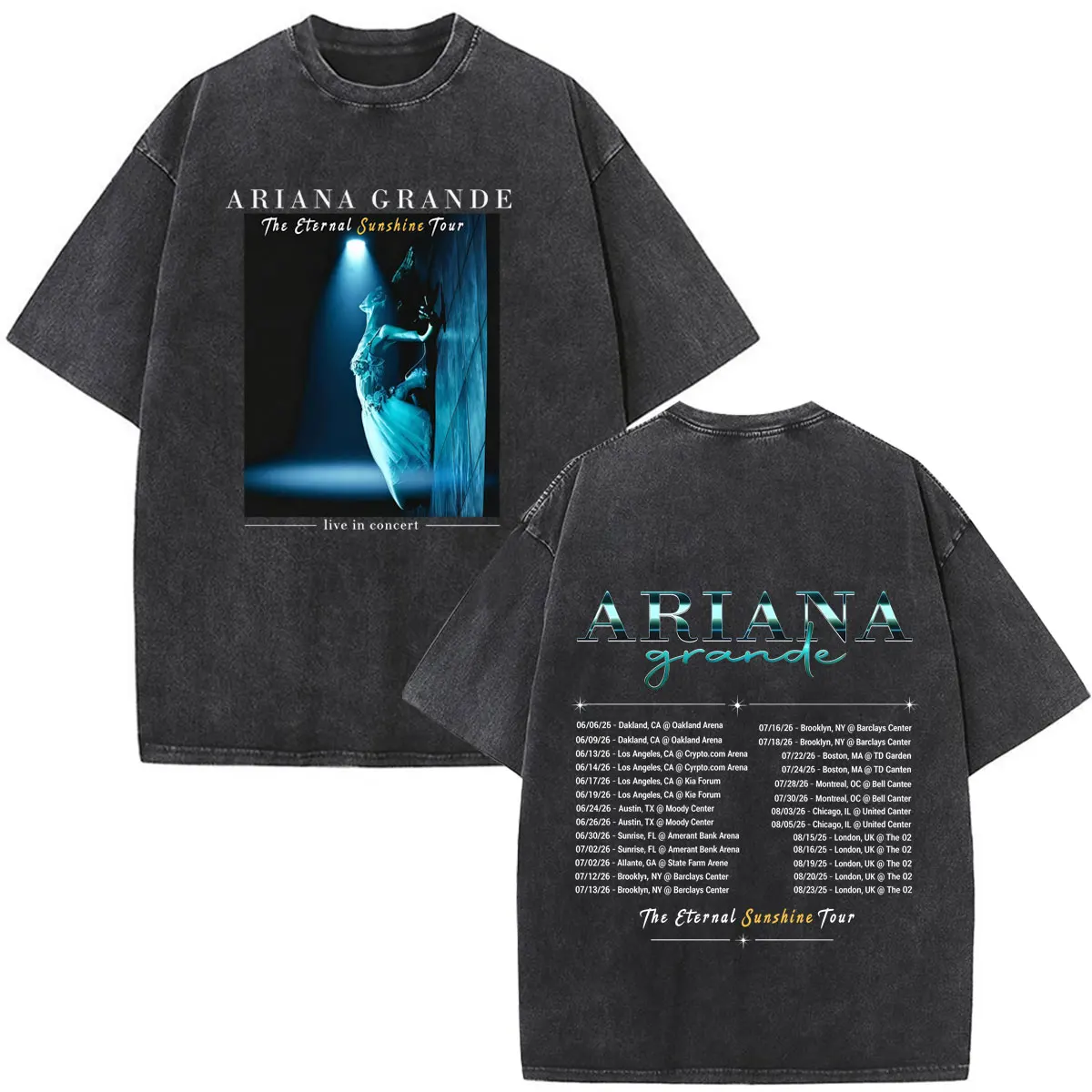 Фото Футболка Ariana Grande Eternal Sunshine Tour 2026 с графическим принтом, модная футболка для мужчин и женщин, эстетичная трендовая хлопковая винтажная футболка с эффектом потертости №5