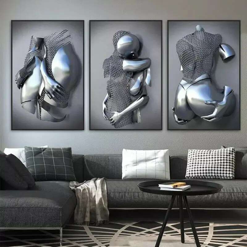 

Nordic Metal Lovers Sexy Couple Statue Canvas Painting Posture Wall Art Posters Prints for Living Room Bedroom Decor Pictures