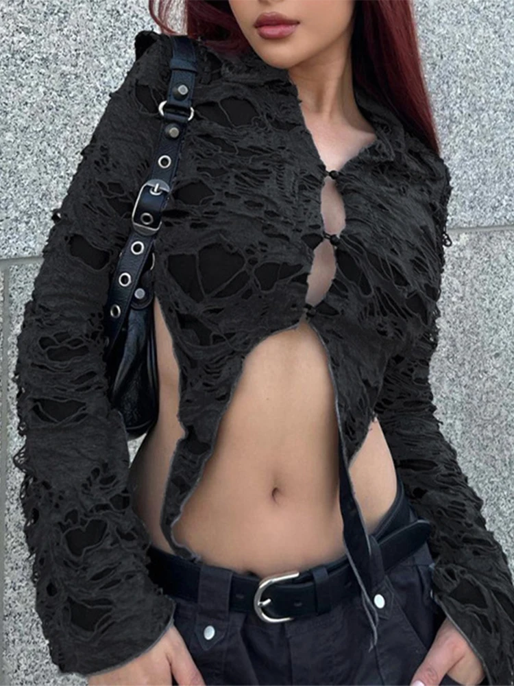 

Кружевная черная футболка с отложным воротником и длинным рукавом, на пуговицах