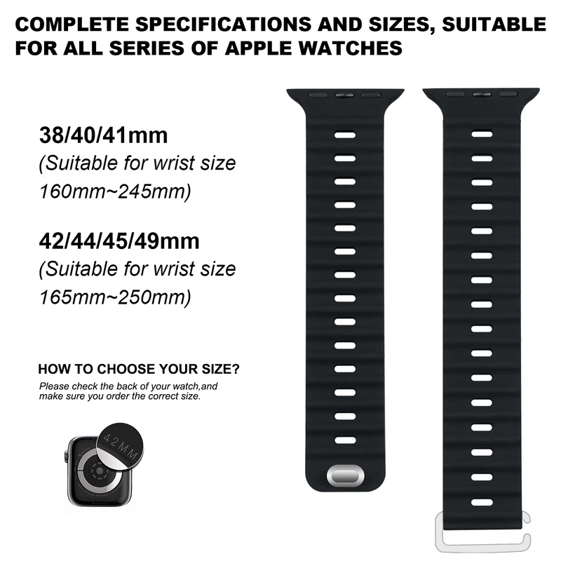Ocean Silicone Watch Band for Apple Watch 38/40/41MM, 42/44/45/49MM Replaceable Watch Soft Sport Watch Band for iWatch 3456SE78