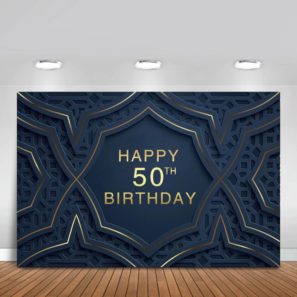 

Customized Name and Age Navy and Gold Backdrop Adults Poster Personalised 50th 40th 30th Birthday Party Table Banner for Man