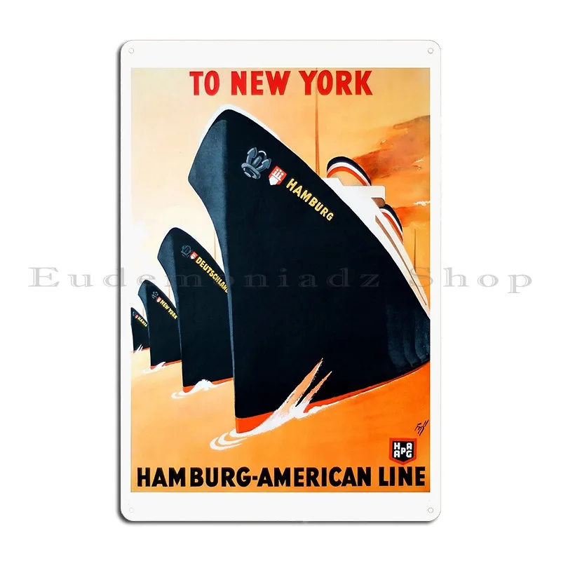 Винтаж для Нью-Йорка Гамбурга американская линия туристический постер 1936 год