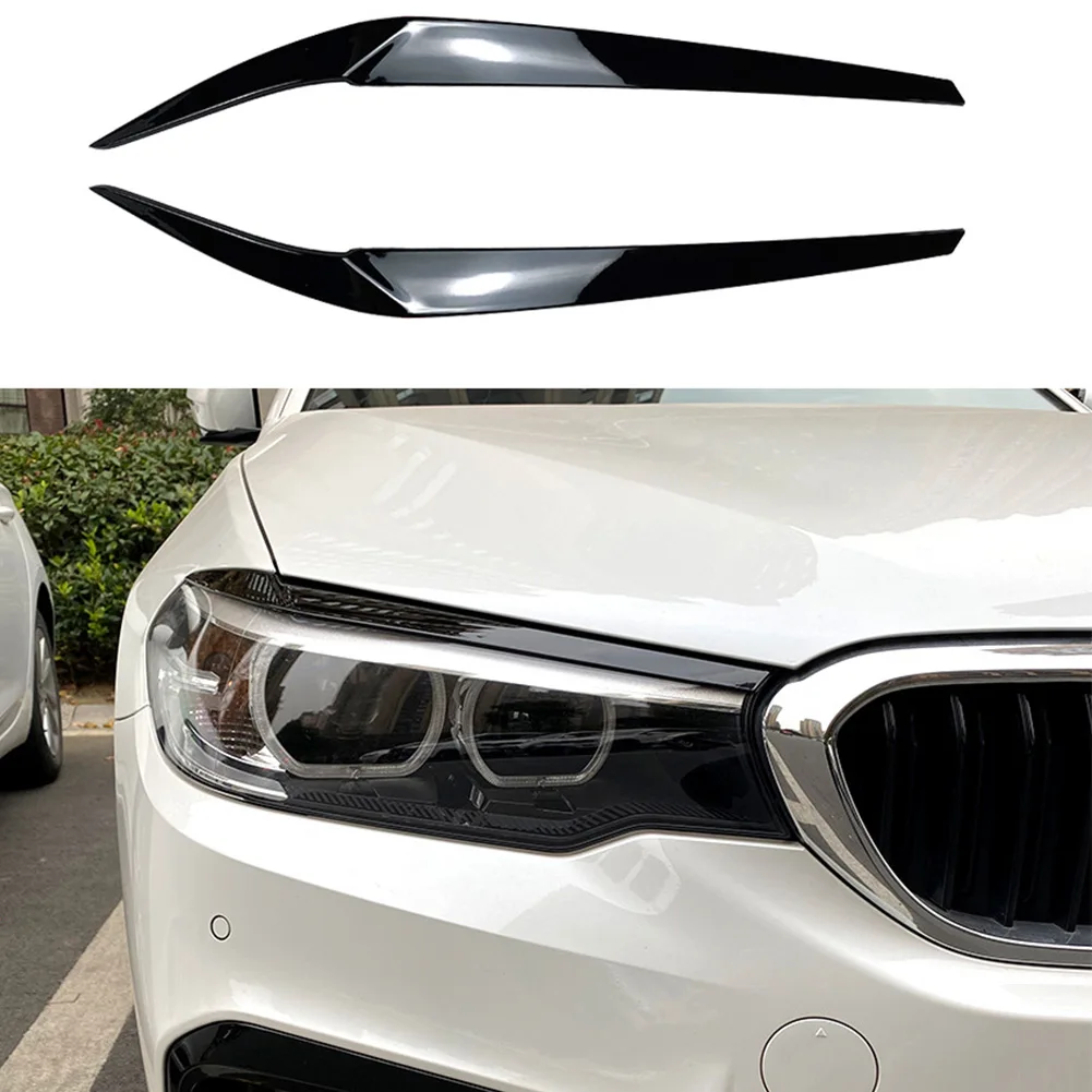 

2pcs Car Front Headlight Eyelid Eyebrow Trims For BMW 5 Series G30 G31 G38 F90 M5 525I 530I 540I 2017-2021 Black Carbon Fiber Ac