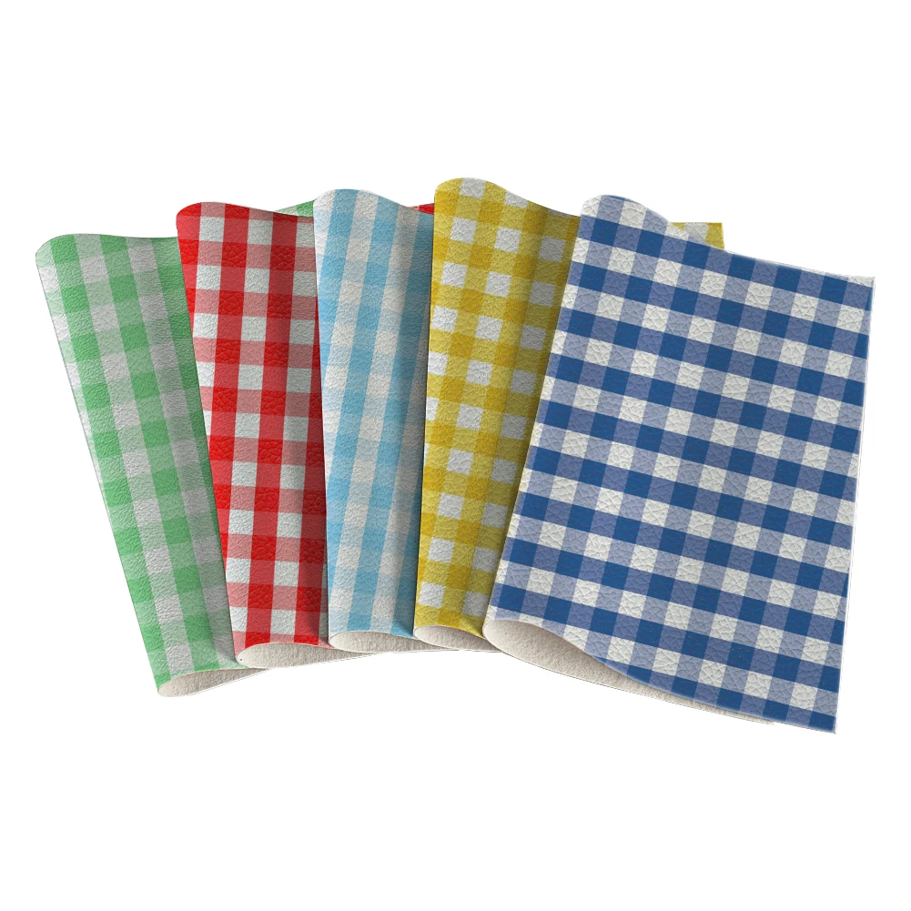 

Newest Plaid Print Pattern Lychee Grain Faux Leather for Bows Leather Crafts DIY Handmade Material 30X136CM
