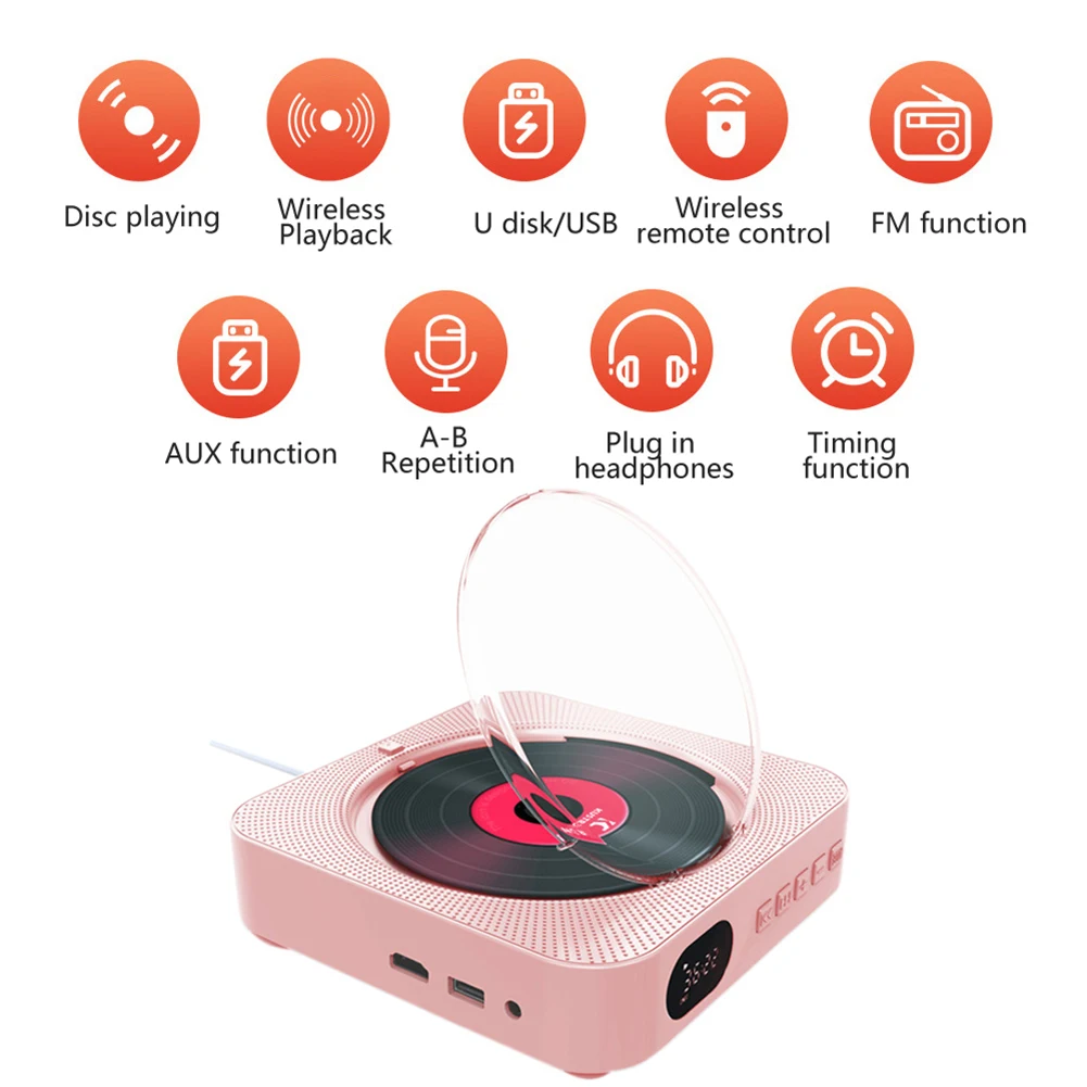 

Portable CD DVD Player Bluetooth-compatible Speaker Multifunctional Stereo CD DVD Player Wall Mounted 3.5mm AUX Jack with Holder
