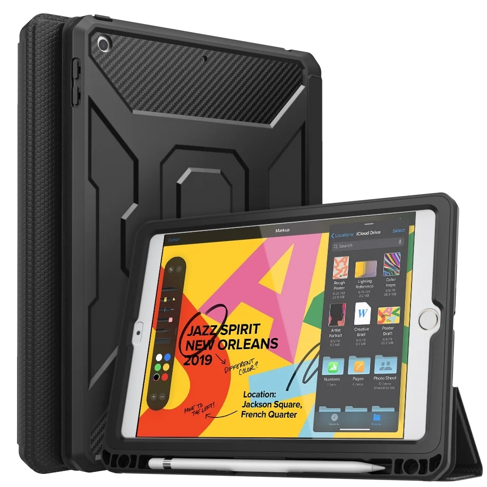 

Чехол для нового iPad 10,2/iPad 7-го поколения, [Встроенный протектор экрана] полноразмерный ударопрочный умный чехол тройного сложения с подставк...