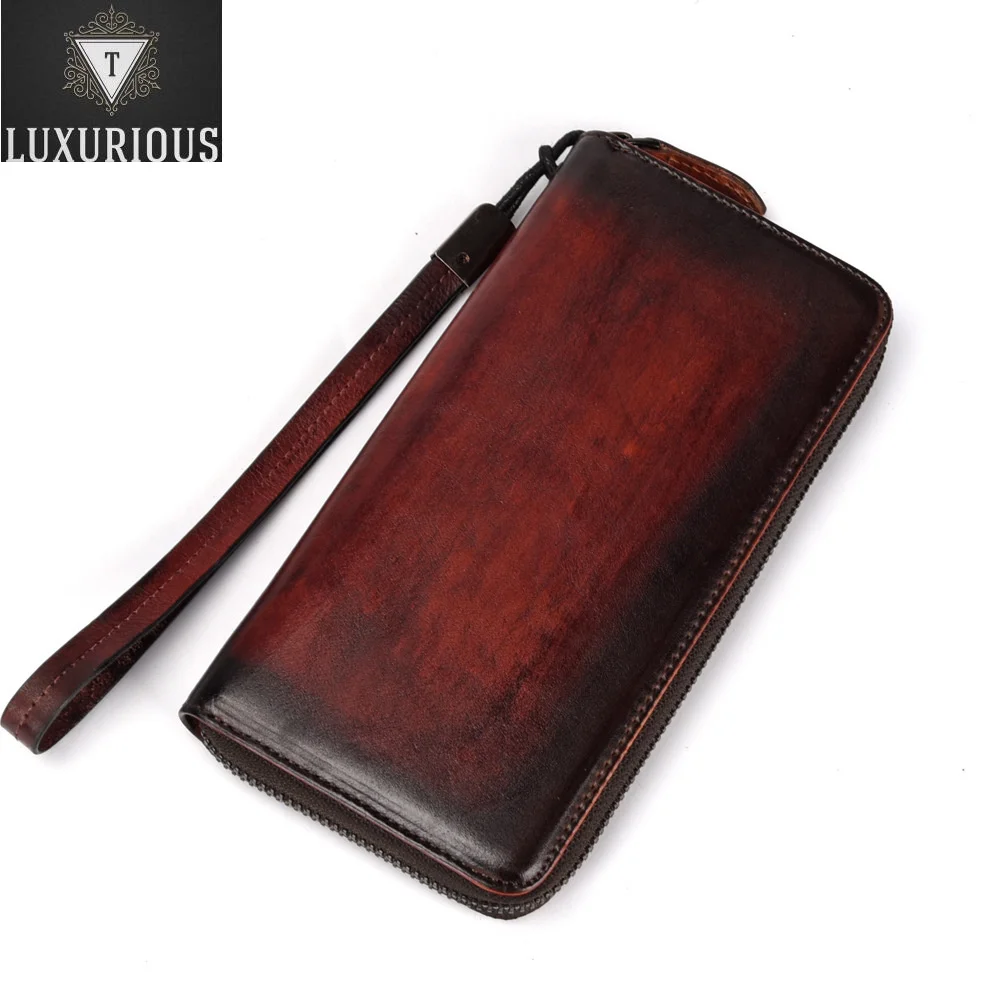 

Genuine Leather Wrist Long Wallet ID/Credit Cards Multi-Capacity Retro Leisure High Quality Real Cowhide Women Clutch Handy Purs