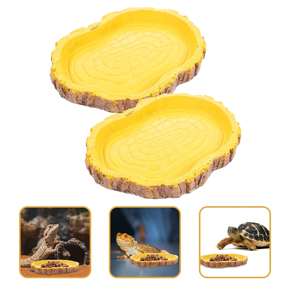 

2 Pcs Reptile Feeding Drinking Pet Food Containers Tortoise Rack Habitat Accessories Basin Environmental Resin Crawling Feeder