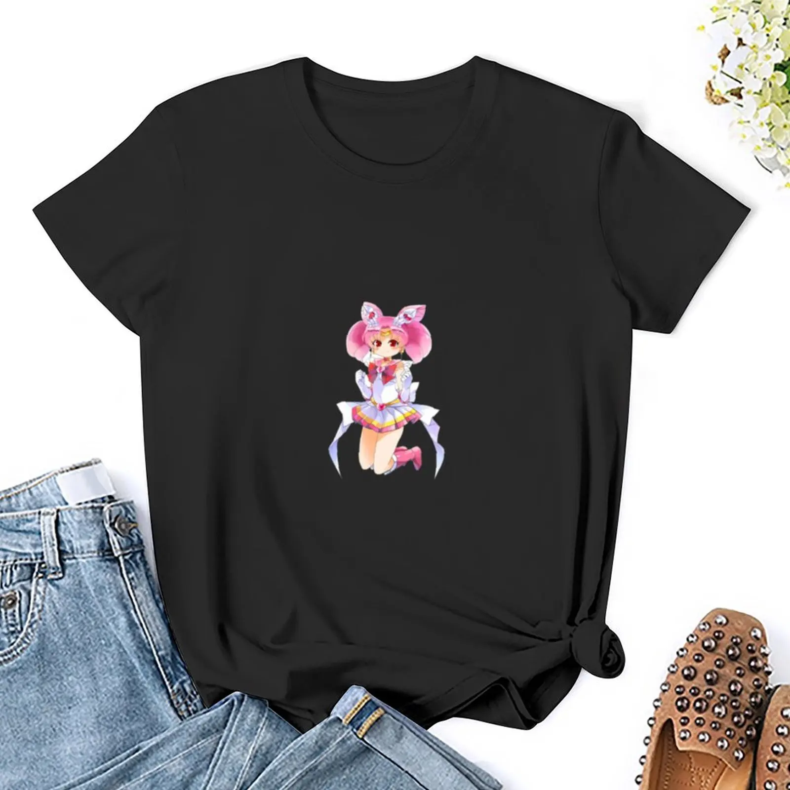 Фото Chibiusa, футболка с коротким рукавом, винтажная одежда, забавные хлопковые футболки для женщин №5