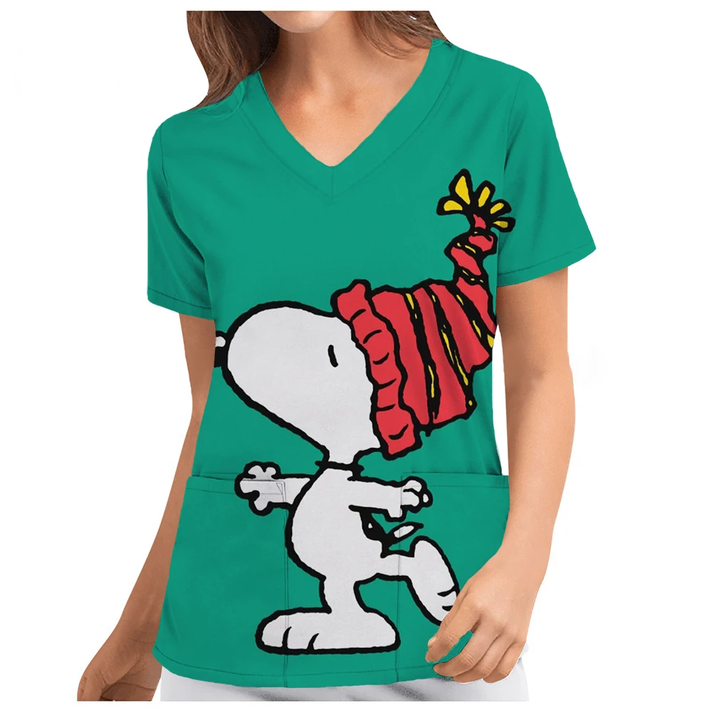 Карманная женская футболка униформа медсестры с v-образным вырезом Y2k одежда Snoopy