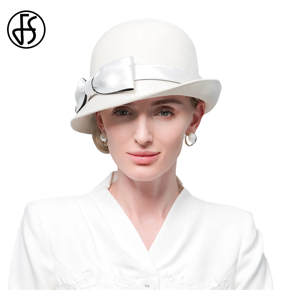 FS 2023 Spring Autumn Curl Brim Basin Cap Ladies Elegant Retro Little Top Hats For Women Shopping Trips Fedoras White Millinery