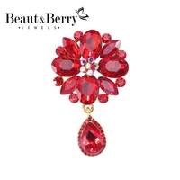 beautberry palace style crystal flower brooches for women waterdrop weddings party brooch pin gifts