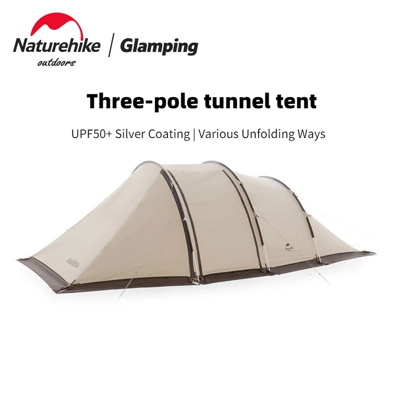 

Naturehike Tent 3-pole Outdoor Two-room Camping Windproof and Rainproof Belt Screen Cinema Cloud Boat Tunnel Tent NH20ZP015