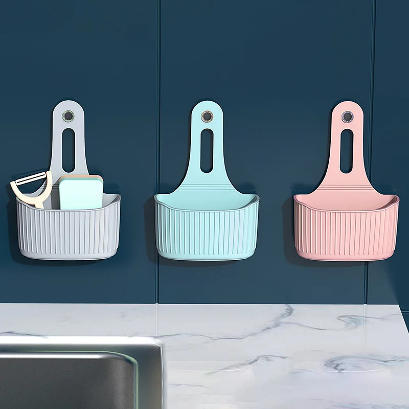 Wall Mounted Sink Hanging Bag Seamless Suction Cup Kitchen Storage Basket Storage Hanging Bag