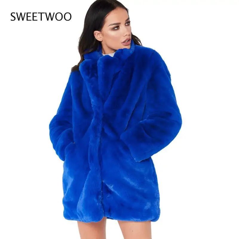 European American New Fashion Elegant Women Long Loose Wool Soft Rabbit Hair Faux Fur Coat White Pink Yellow Black Red Tide 2022