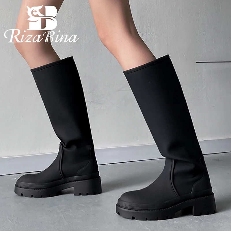 

RIZABINA Size 34-40 Women Knee Boots 2023 Winter Warm Fashion Platform Heels Shoes Woman Warm Fur Long Boot Office Lady Footwear