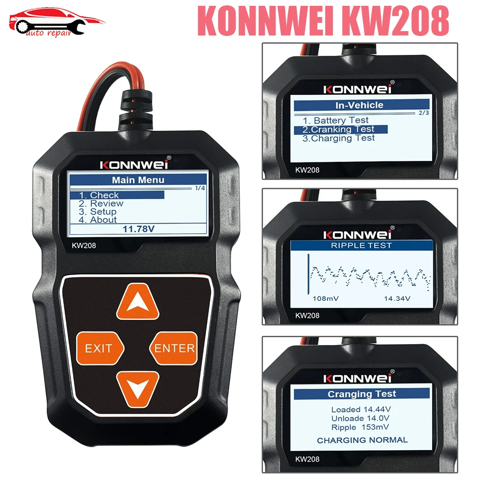 

Тестер аккумулятора KONNWEI KW208 кВт, 208 дюйма, 12 В, 100-cca