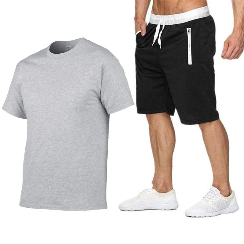 

New Summer Casual Shorts+T-shirt Set Harajuku Tops Tee Hip Hop Streetwear T shirts Sport Sweatpants Men's Sets Tracksuits