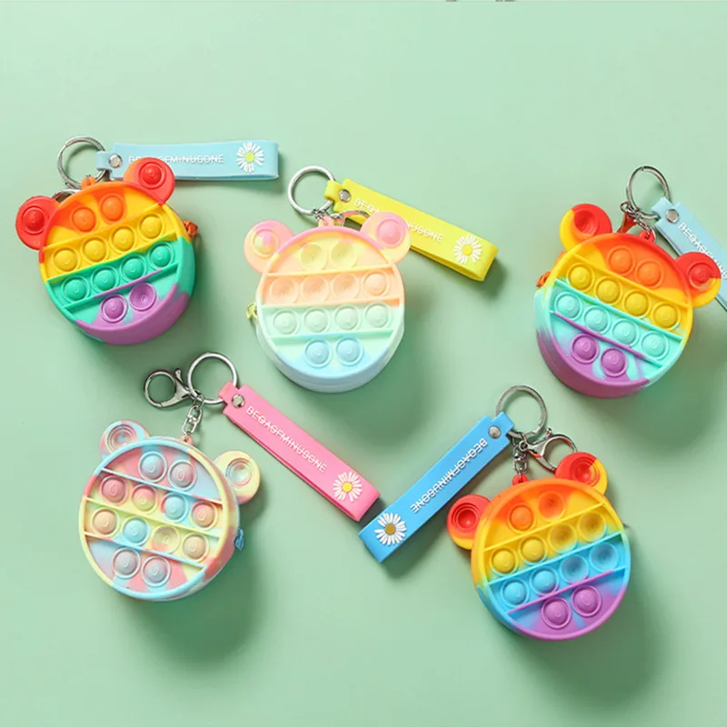 

Kids Mini Coin Purse Key Chain Silicone Zipper Colored Coin Money Bags Data Line Earphone Decompression Storage Bags Decorations