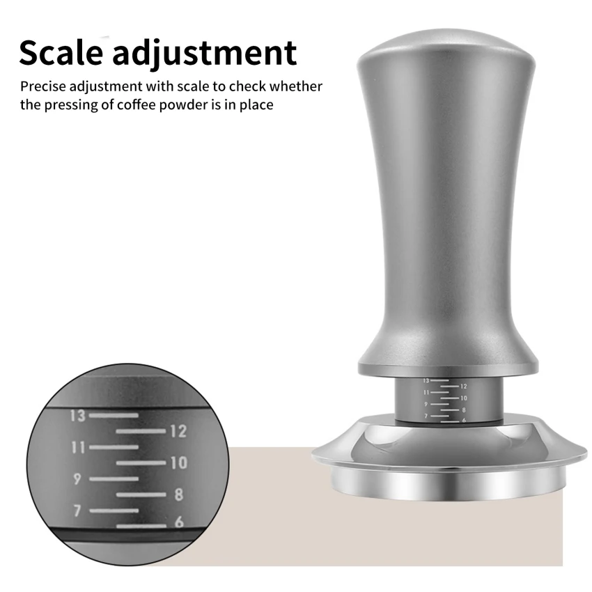 

Adjustable Depth Coffee Tamper 51/53/58mm with Scale Calibrated Tamping Stainless Steel Flat Base 30lb Espresso Springs