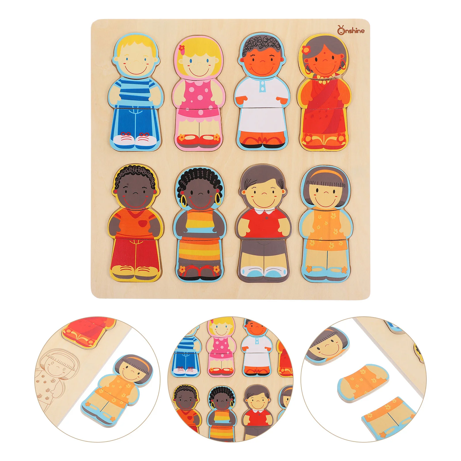 

1 set of Wooden Puzzles Racial Cognition Puzzles Kids Learning Toys Wooden Toys