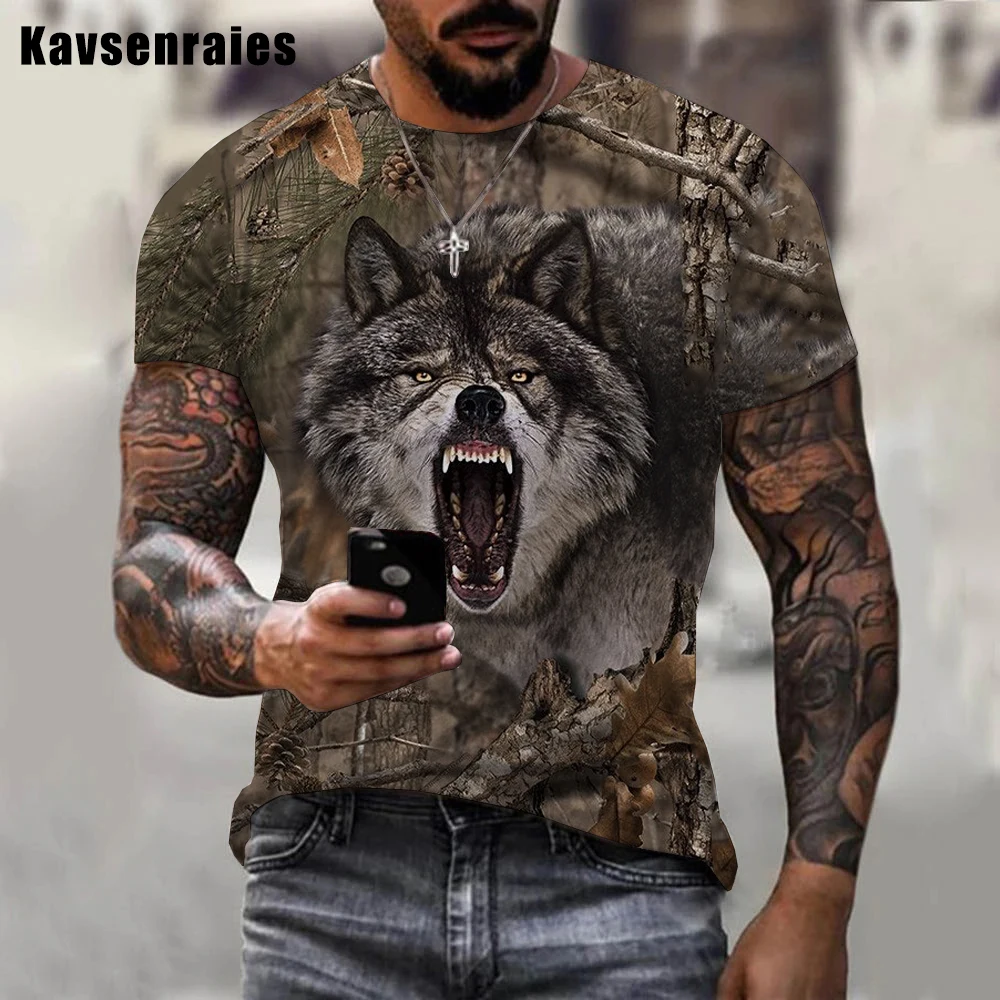 

2022 New Summer Casual Men's T-shirt Camouflage Hunting Animal Wolf 3D T Shirt Fashion Street Women's Short Sleeve Cool Tops