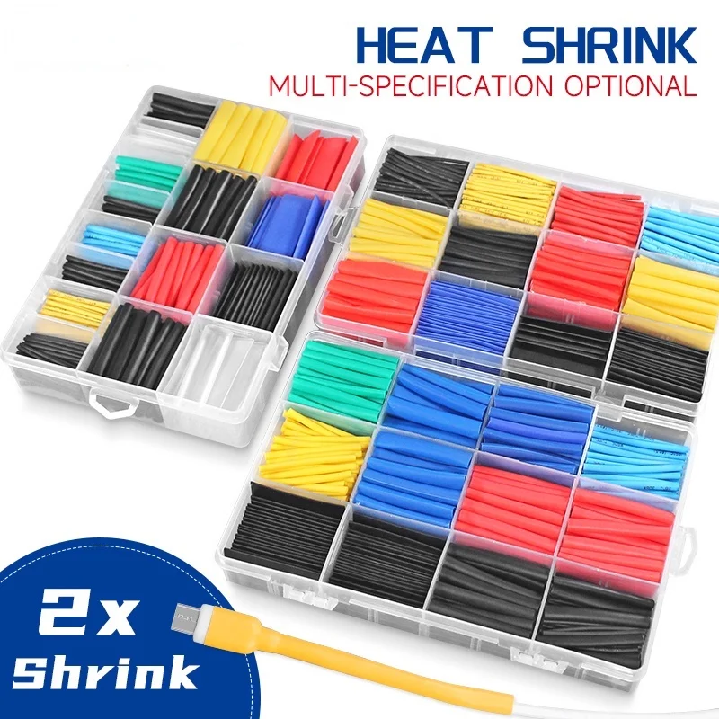 

164/530/560/780pcs 2:1 Heat Shrink Tube Shrinking Assorted Polyolefin Insulation Sleeving Wire Cable Sleeve Wrap