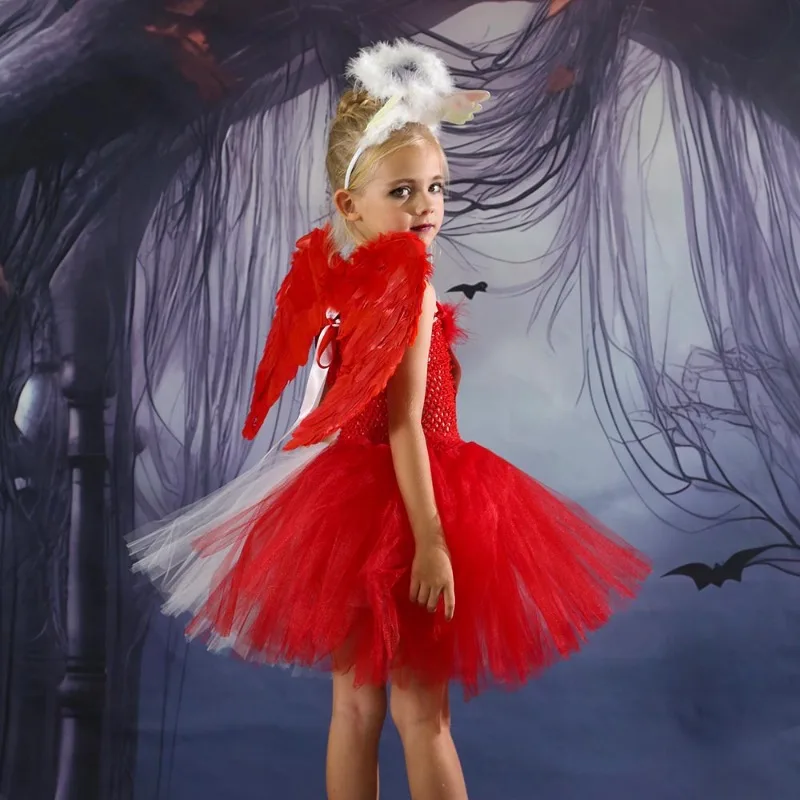 

Принцесса ангел демоны юбка-пачка для девочек сказочное платье для косплея и крыло для девочек костюмы на Хэллоуин Детский подарок на день рождения одежда наряд