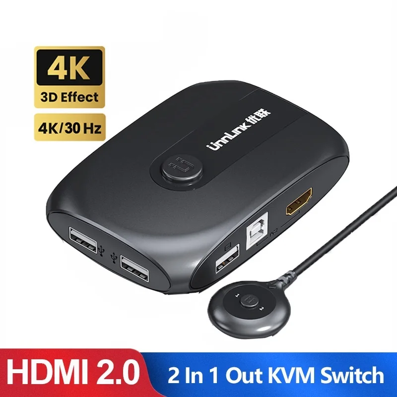 

HDMI KVM Switch 2 Port 4K USB 2.0 KVM Switcher With Extender for Laptop 2 or 4 PCS Share Mouse Keyboard Monitor Printer