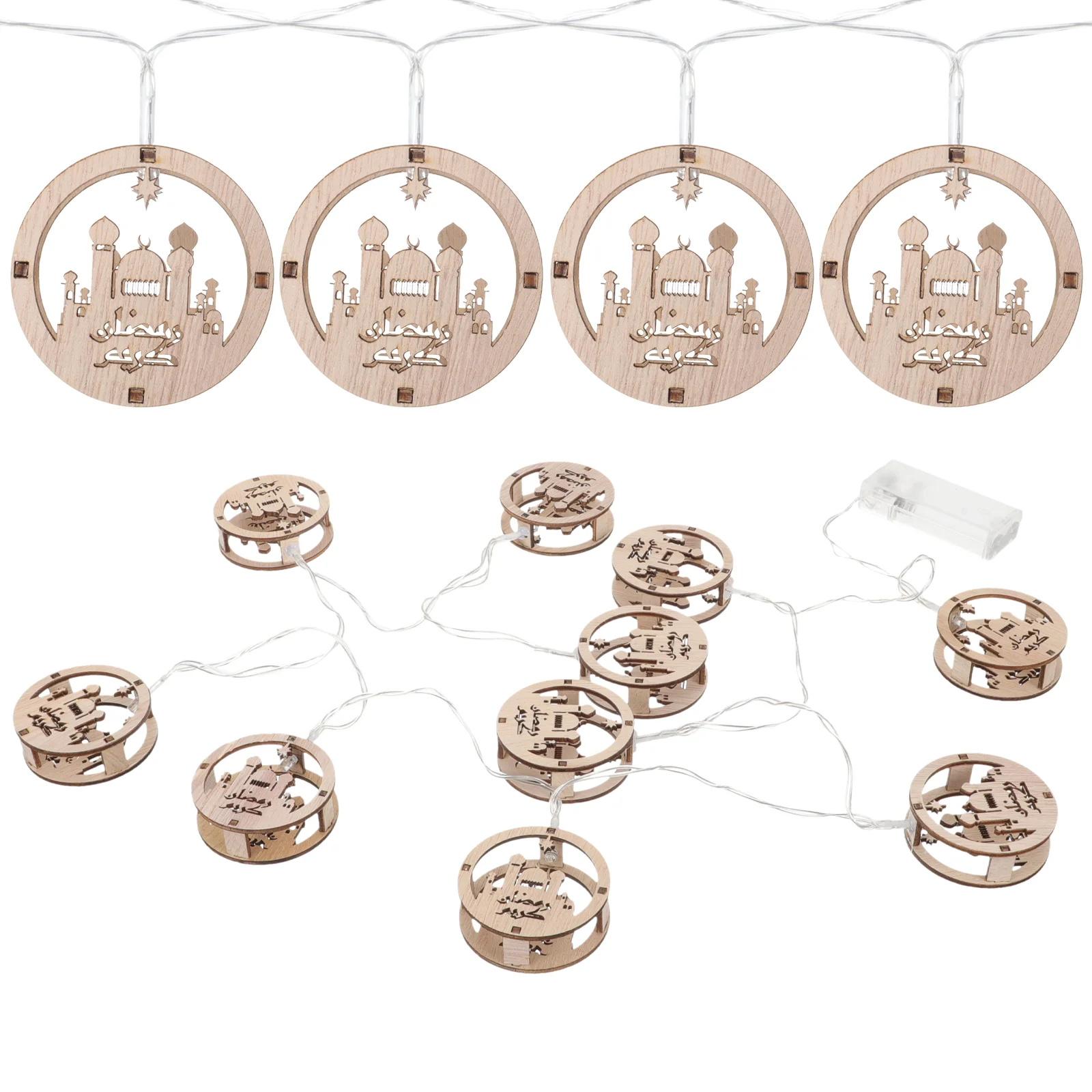 

Ramadan Mubarak Light Lights Eid String Decorations Led Box Party Hanging Moon Lantern Ornaments Fairy Hajj Decoration Wooden