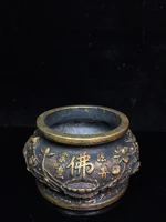 5 chinese folk collection old bronze cinnabar mud gold buddha stove lotus texture buddha handwriting incense burner town house