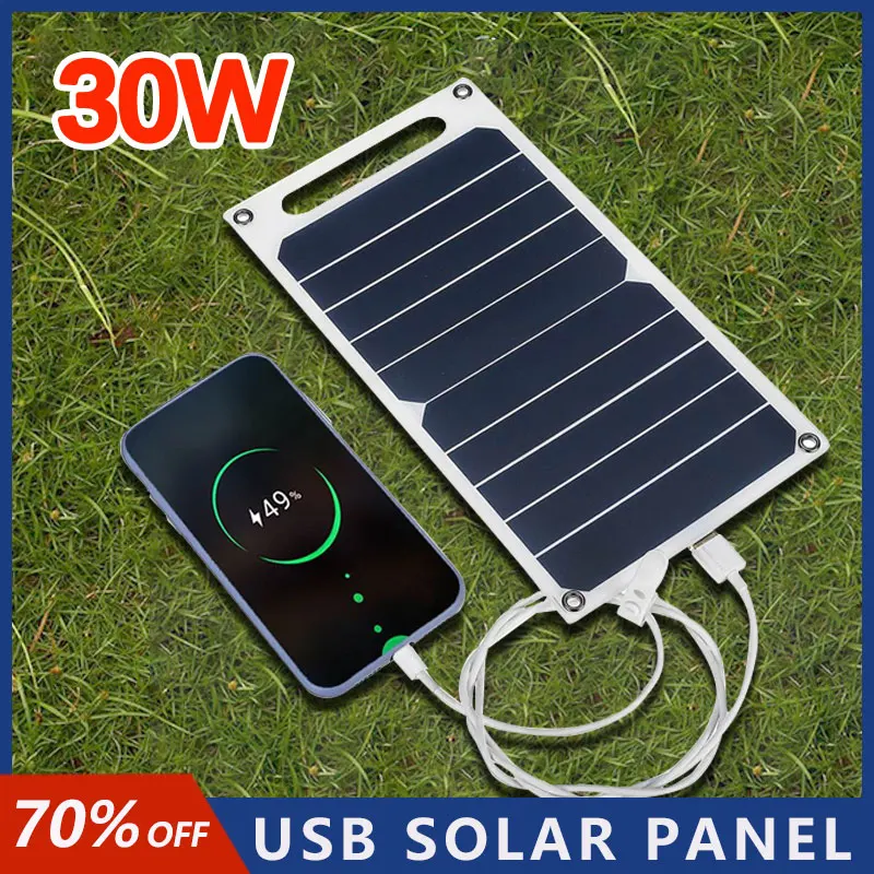 

30W Portable Solar Panel 5V Solar Plate with USB Safe Charge Stabilize Battery Charger for Power Bank Phone Outdoor Camping Home