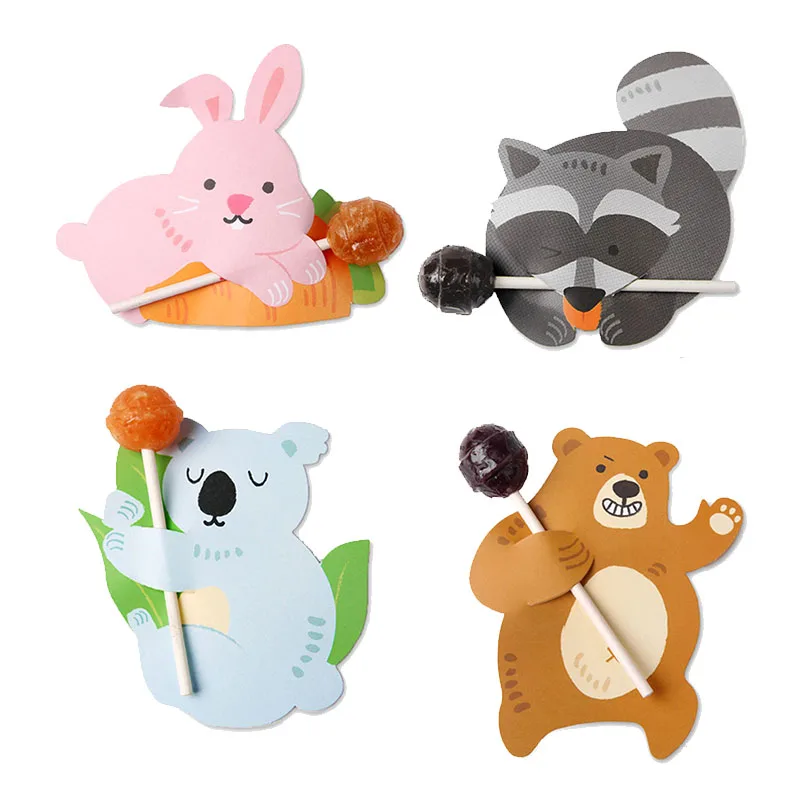 

50pcs Easter Decors Rabbits Lollipop Cards Cartoon Animal Unicorn Candy Lollipop Cards Birthday Party Decorations Kids Favors