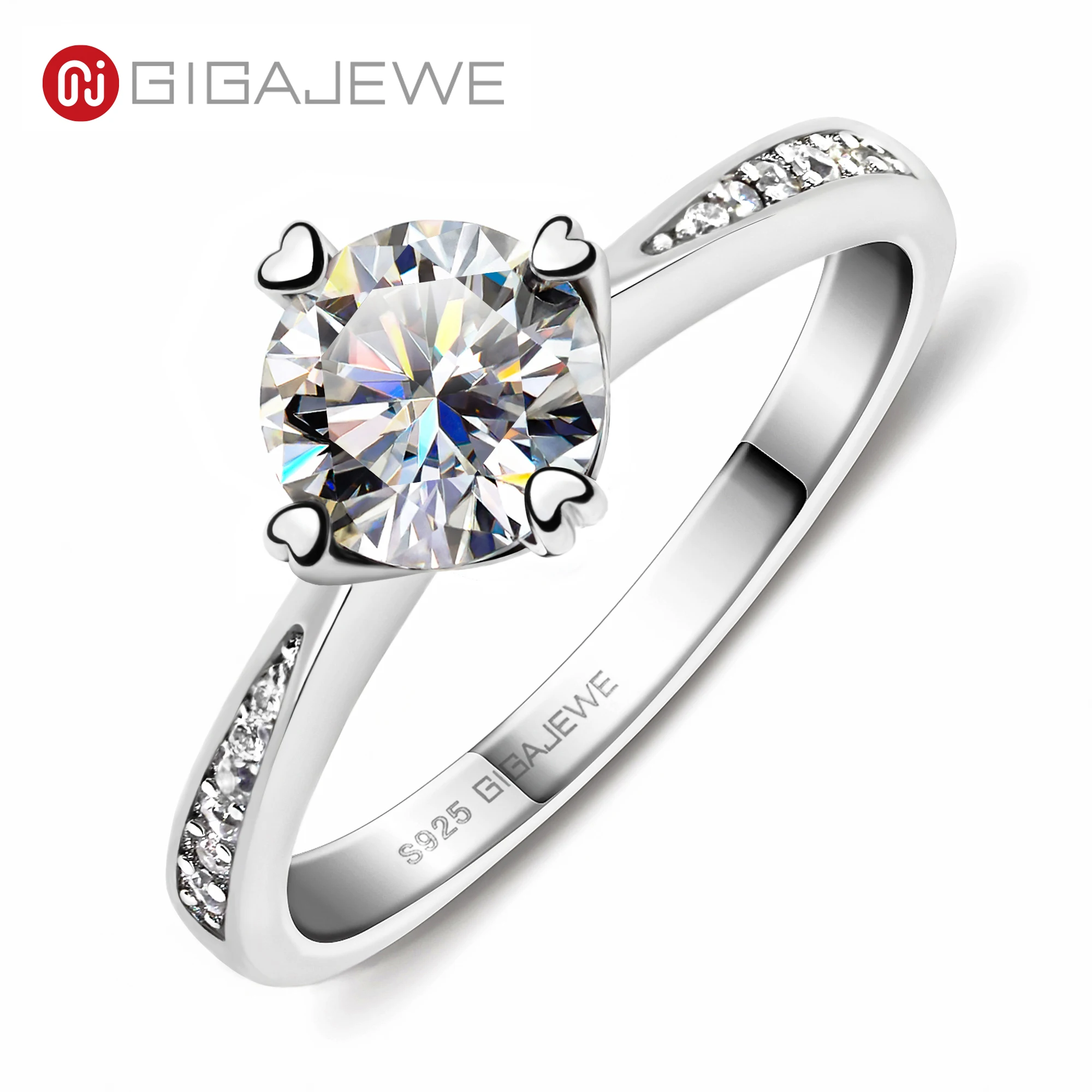 

Moissanite Ring Total 1.0ct VVS1 Round Cut EF Color 925 Silver Jewelry Diamond Test Passed Love Token Woman Girl Gift