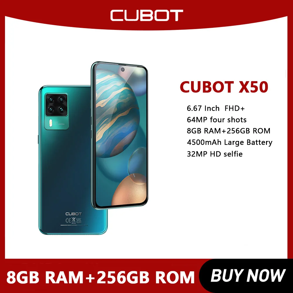 Cubot X50 Smartphone 8GB RAM 256GB ROM 64MP Quad Camera 6.67