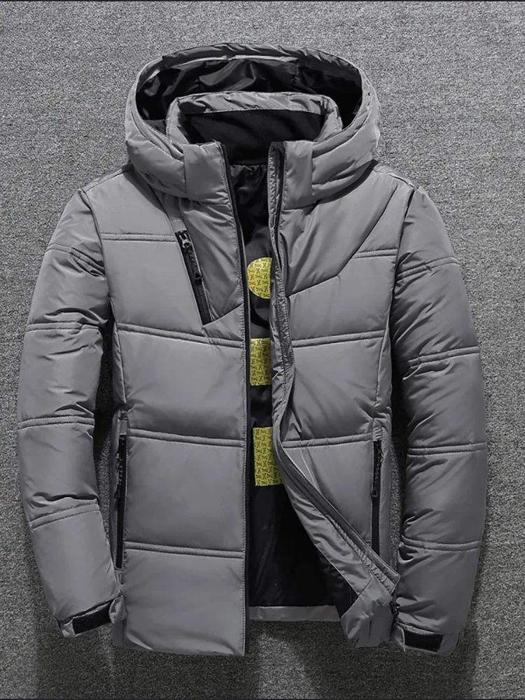 New Winter Warm Men Jacket Coat Casual Black Stand Collar Puffer Thick Hat White Duck Parka Male Down Jacket With Hood Overcoat