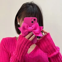fluorescence matte silicone phone case for iphone 12 13 pro max 11 x xr 7 8 plus se 3 cute 3d bow soft camera protective cover