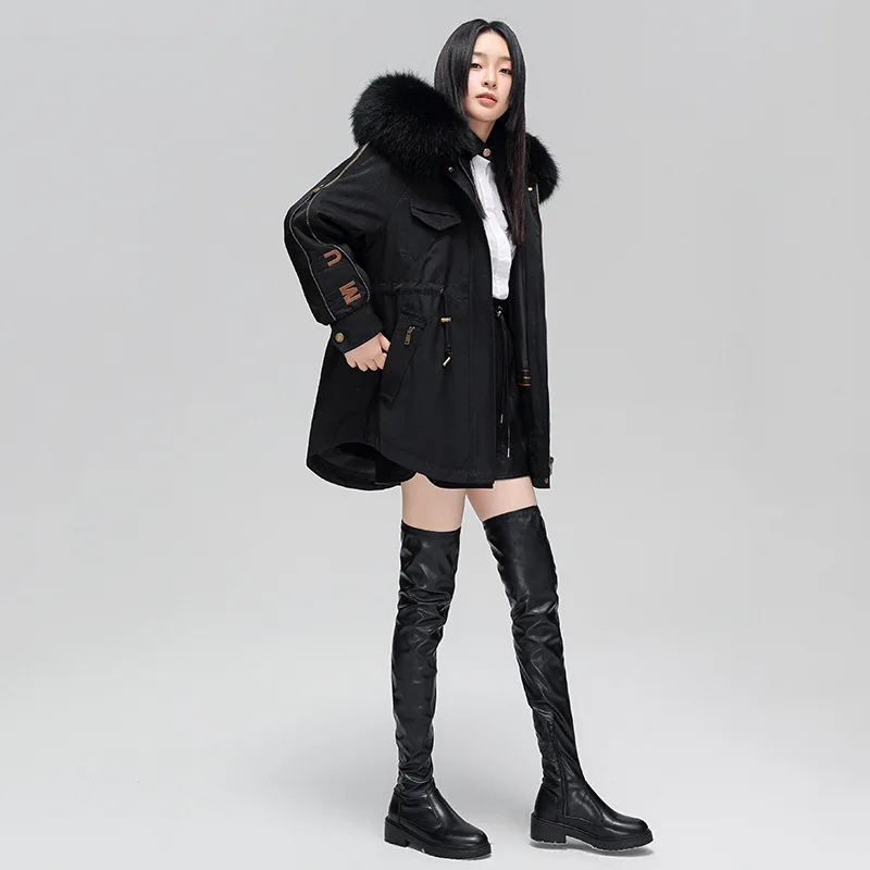 Pai Conquer пальто с мехом новая популярная зимняя женская куртка лисьим цельное