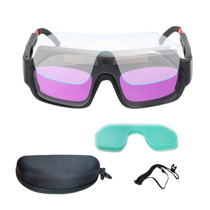 

Solar Powered Auto Darkening Welding Mask Goggles Welder Glasses With 5 Pcs PC Protective Lenses And Storage Case