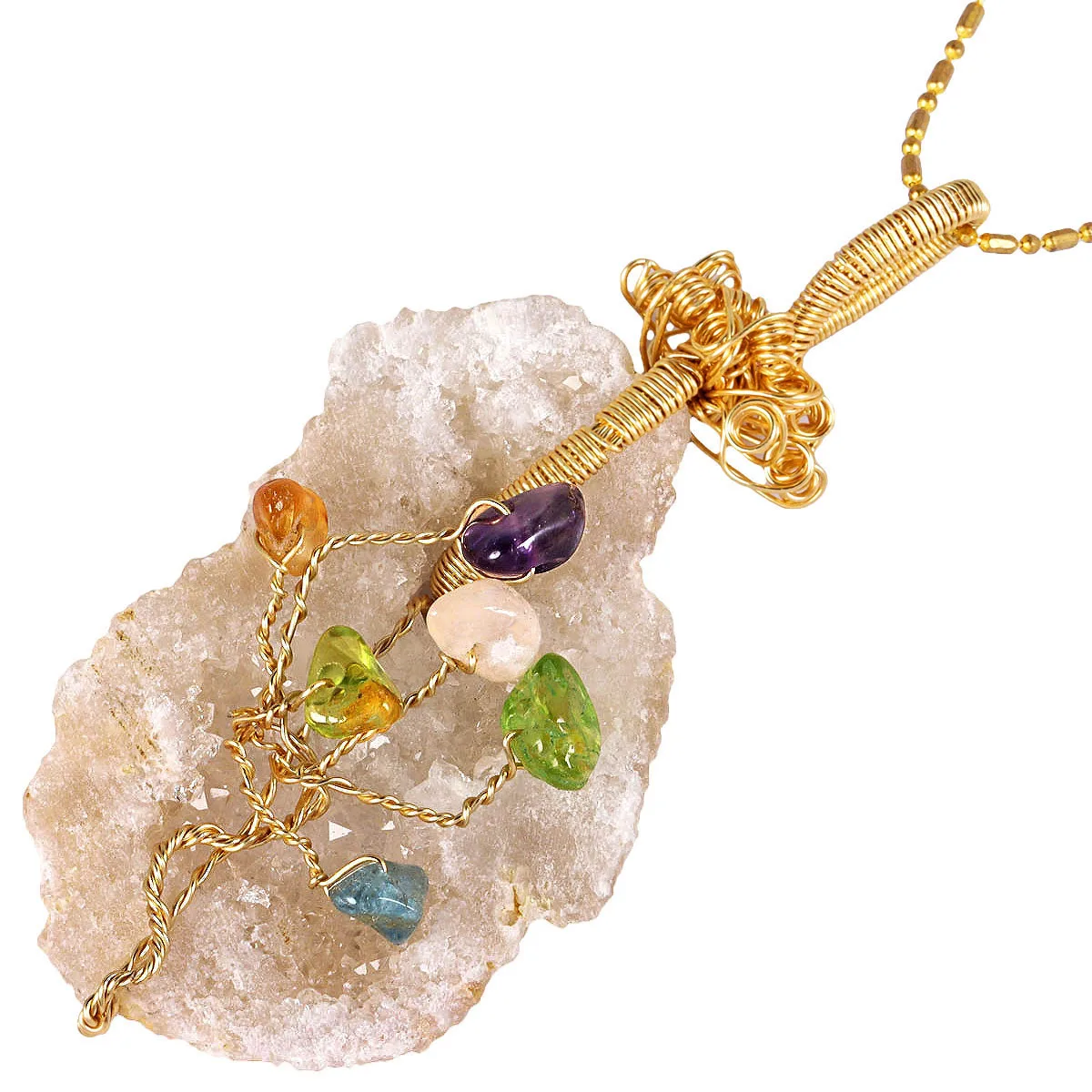 

Natural Rough Rock Quart Cluster Wire Wrapped Tree Of Life Healing Crystal Stone Pendant For Women Jewelry Making DIY Necklace