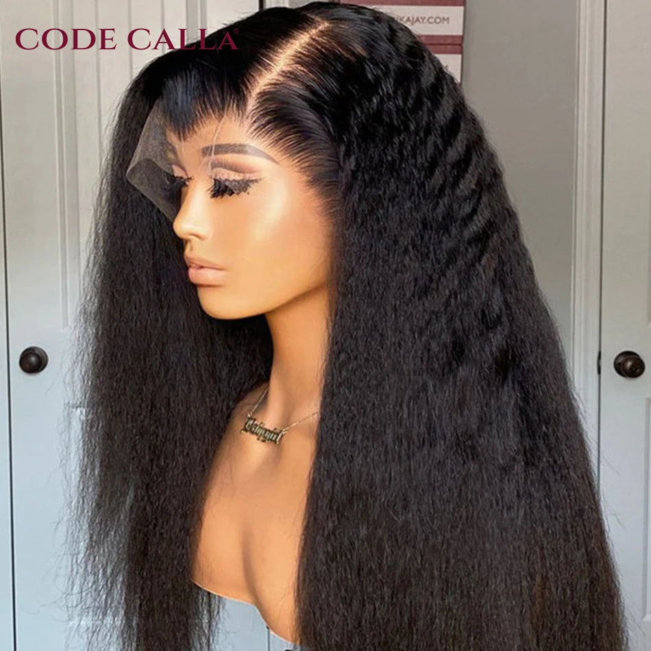 Transparent 13x4 Kinky Straight Lace Front Wig Pre Plucked Yaki Brazilian T Part Lace Human Hair Wigs For Woman Natural Hair