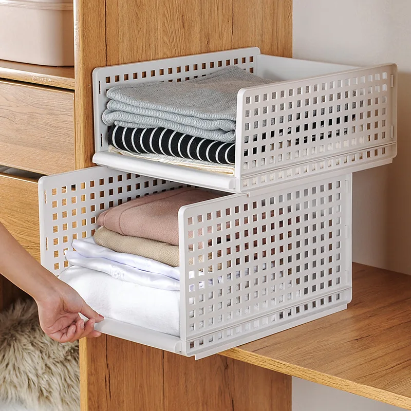 

Lazy Wardrobe Drawer Type Clothes Storage Basket Stackable Layered Separator Multifunctional Bedroom Closet Organizer Save Space