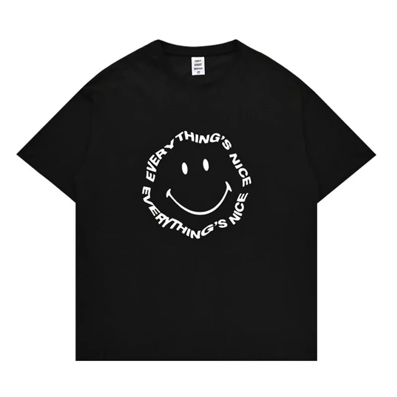 

Short Sleeve Spring/summer 2022 New Reflective Smiling Face Printed Cotton T-shirt High Street Top for Men and Women