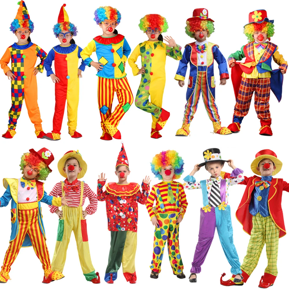 

4-12Y Children Clown Joker Cosplay Costume Funny Cute Costume Girls Boys Dress Games Party Halloween Christmas Party