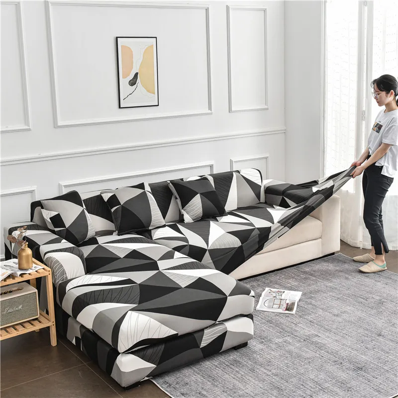 

Эластичные Чехлы для дивана, L-образный съемный чехол из спандекса с геометрическим узором для гостиной, кушетки для домашних животных