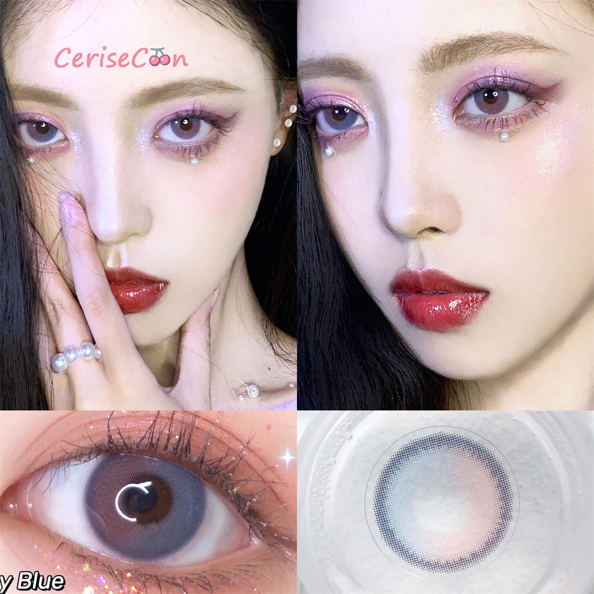 

Cerisecon Sunset BluePinkColored Contact Lenses pure Cosmetic big beauty pupil lens for Eyes yearly Myopia prescription degrees