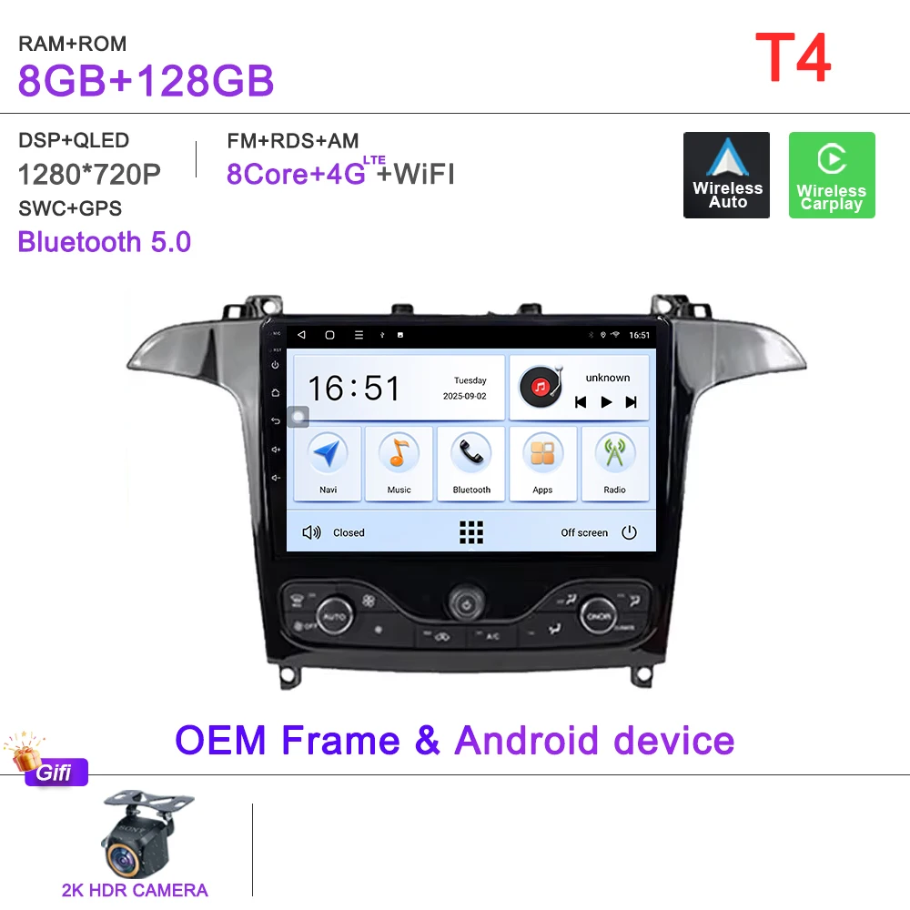 

Android 15 Авто радио для Ford S Max S-MAX 2006-2015 для Ford Galaxy 2014 Carplay Мультимедийный видеоплеер Навигация GPS Без 2din