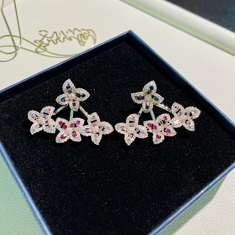 925 Silver Needle Sweet Statement Flower Stud Earrings for Women Designer Trendy Cubic Zirconia Ear Studs Luxurious Jewelry